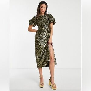 Topshop animal metallic midi dress